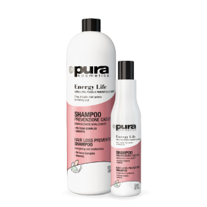 Pura Kosmetica Energy Life Anti-hair loss šampūnas nuo plaukų slinkimo silpniems, ploniems bei linkusiems slinkti plaukams. pH 5,00 – 6,00 250ml