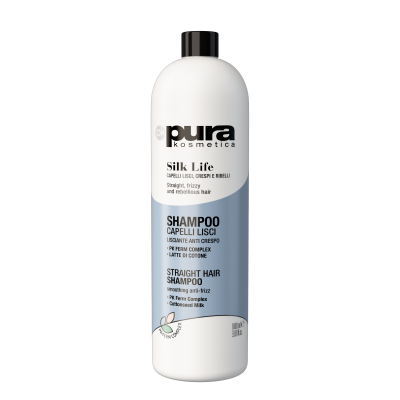 Pura Kosmetica Silk Life  glotninantis šampūnas garbanotiems ir nepaklusniems plaukams pH 5,00 – 6,00 1000ml