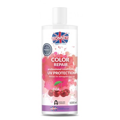 Ronney Color Repair Cherry UV Protection kondicionierius dažytiems plaukams su UV filtru 1000ml Ronney Color Repair Cherry UV Protection kondicionierius dažytiems plaukams su UV filtru 1000ml