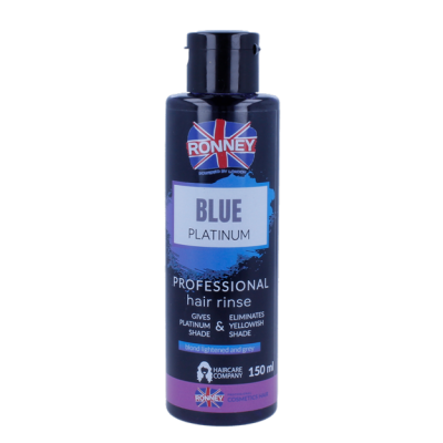 Ronney Professional Hair Rinse  Blue Platinum skalavimo priemonė pašalina geltoną atspalvį nuo pilkų, šviesių ir šviesintų plaukų 150ml