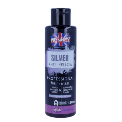 Ronney Hair Rinse Silver Anti-Yellow skalavimo priemonė pašalinanti geltoną atspalvį nuo pilkų, šviesių ir šviesintų plaukų 150ml