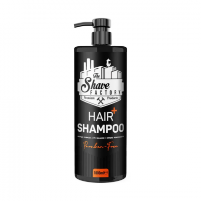 The Shave Factory vyriškas šampūnas be parabeno sveikiems ir žvilgantiems plaukams, be kenksmingų cheminių medžiagų kasdieniam naudojimui 1000ml